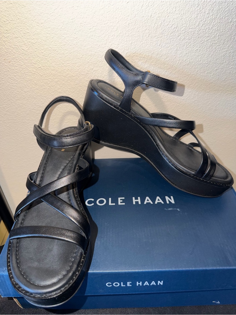 Cole Haan “Azzura” Leather Wedge Sandals